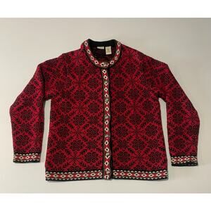 L.L. Bean Cotton Nordic Cardigan Sweater Etched Silver Buttons Medium Regular
